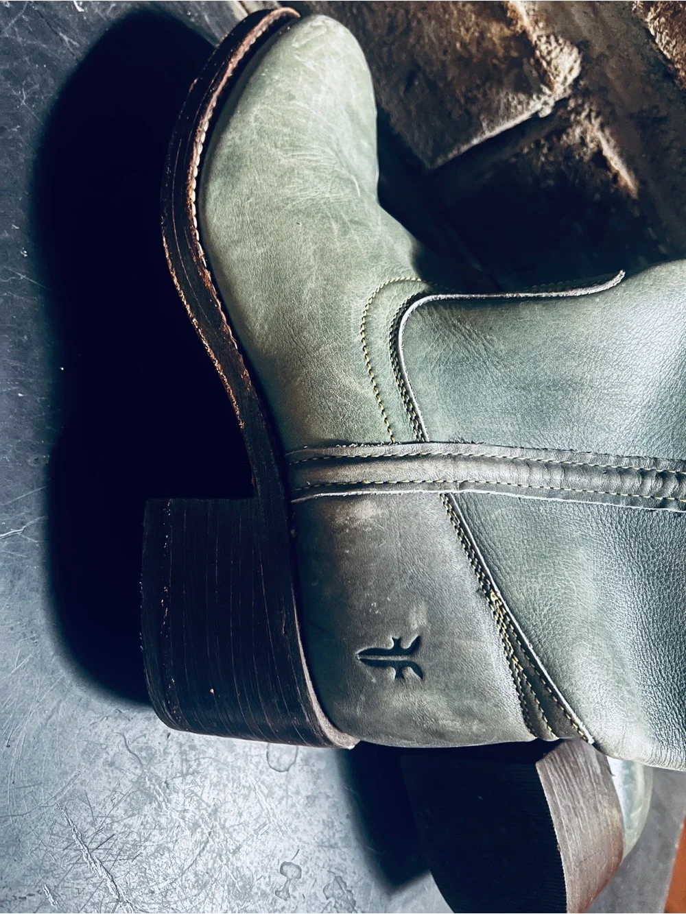 Frye Sage Green Leather knee high Heeled Boots - Picture 2 of 6